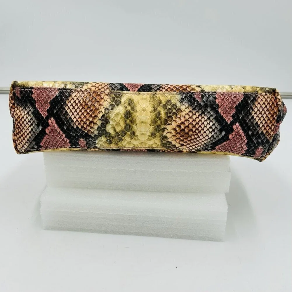 Vince Camuto Cosmetic Bag Snakeskin Pattern Zipper Pouch Gold Trim